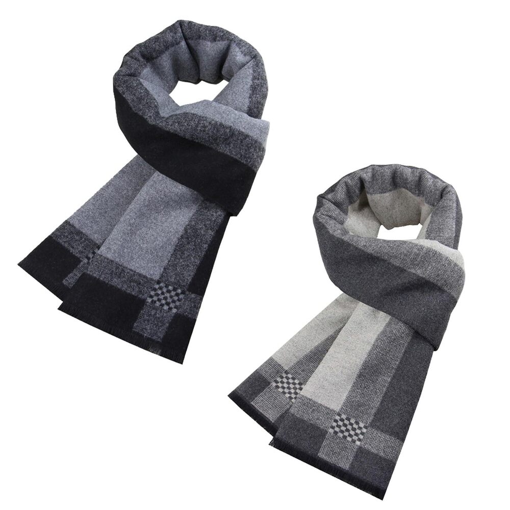 3094 2 Packs Cashmere Feel Scarf for Winter, Lattice Grid Plaid Stripe